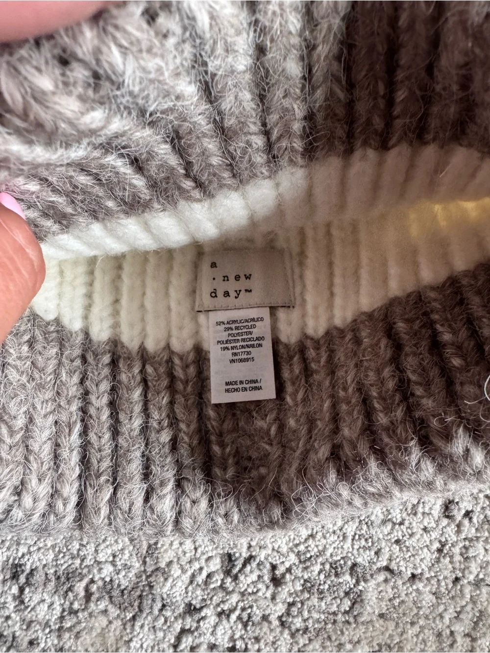 a new day Two-Tone Ribbed Knit Beanie in Cream and Taupe